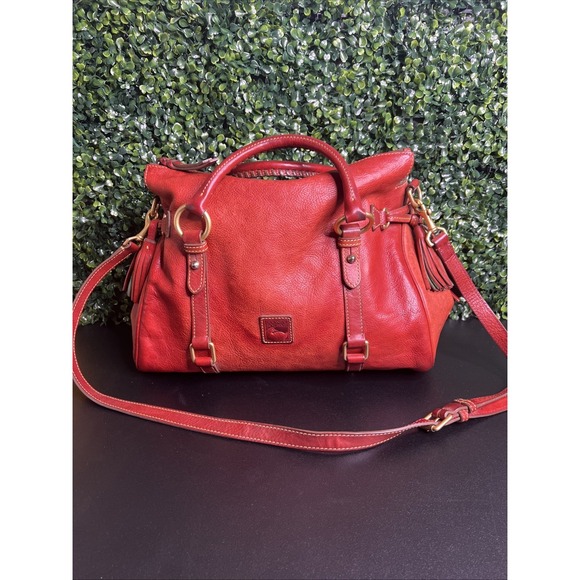 Dooney Bourke Red Florentine Vacchetta Leather Buckle Satchel Handbag Purse - Picture 1 of 14